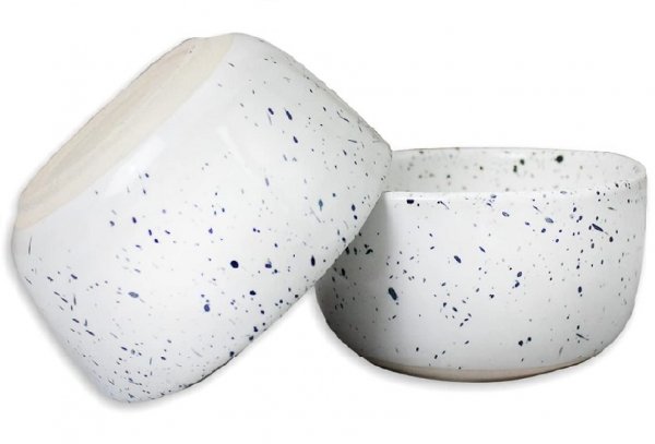 Ceramic Hand-Molded Speckled Spotted Miso | Small Soup Bowl x 2, Glossy White
