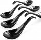 Soup Spoon, Black Ceramic Spoon Set of 6, Chinese Soup Spoon, 6.75" Ramen Spoon, Deep Oval Hook Design, Dishwasher Safe