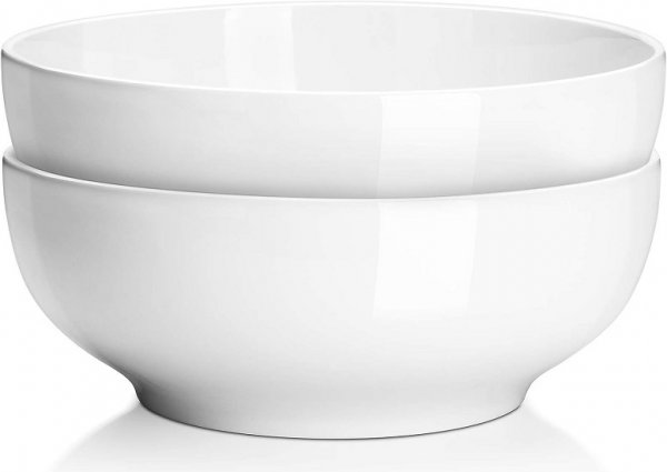 Pack of 2,Large Salad Bowls, 9.5" White Ceramic Fruit Bowls, Microwave & Dishwasher Safe, Easy Clean