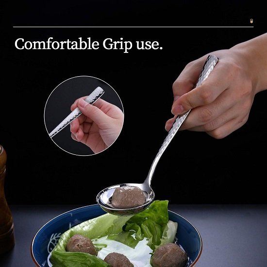 Sauce ladle，7.5 inch Hammered 18/10 1 oz Stainless Steel Small Gravy Soup Serving Ladle for Cooking or Serving Soup Spoon，Dishwasher Safe