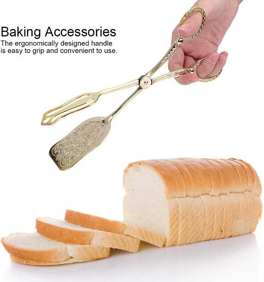Retro Zinc Alloy Bread Tong Baking Food Clip Kitchen Tool Square Head Bread Tong Cake Tong Food Clip(Gold)