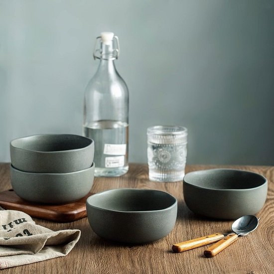 Stoneware Cereal Bowls for Kitchen, 28oz Large Ceramic Soup Bowls Set of 4 for Meal, Chip-Resistant Kitchen Bowls with Wavy Rim, Reactive Glaze Matte