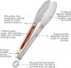 Stainless Steel Silicone Tip Kitchen Food Grilling and Cooking Tongs Set of Two for Nonstick Cookware, Grilling Tongs, Rose Gold and White 9" and 12"
