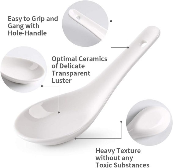 Ceramic Soup Spoons, Asian Ramen Spoons Set of 12 Proper for Miso Wonton Ramen Dumpling Macaron Dishwasher & Oven Safe