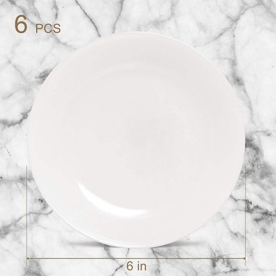Durable Porcelain 6-Piece Dessert Plate Set, Elegant White Serving Plates (6-inch dessert plates)