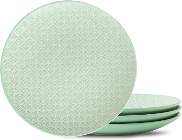 8in Ceramic Dessert Plates, Set of 4 - Salad Plates for Serving Dessert, Snacks, Pizza, Pasta, and Appetizers, Embossed Design, Solid Color - Green
